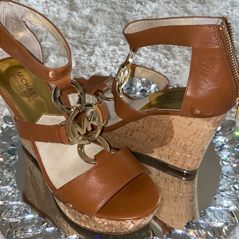 Michael Kors Tan Wedge Sandals with Cork Platform